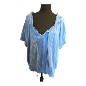 RXB Women Light Blue Scoop Neck Short Sleeve Top Size 3X